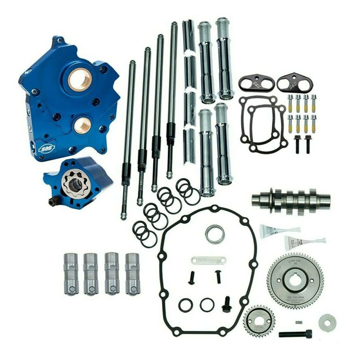 310-1001a.jpg GEAR DRIVE 465G CAM CHEST KIT WITH CHROME PUSHROD TUBES FOR WATER COOLED 2017-UP M8 MODELS - Image 1